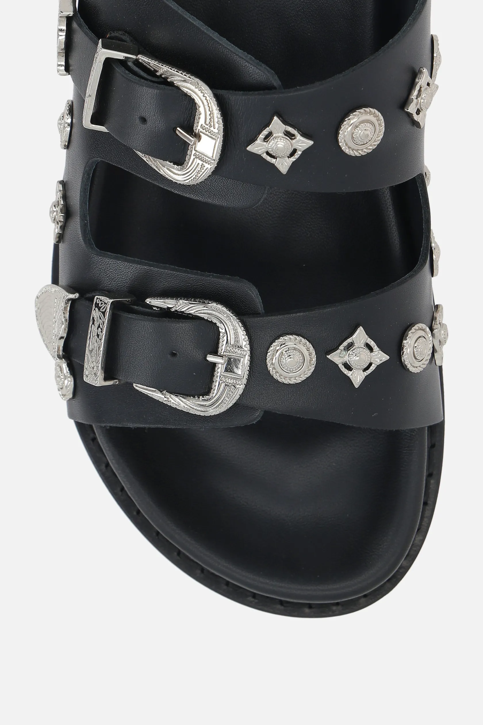 Sandali Flat>TOGA VIRILIS sandalo flat in pelle liscia con borchie Nero