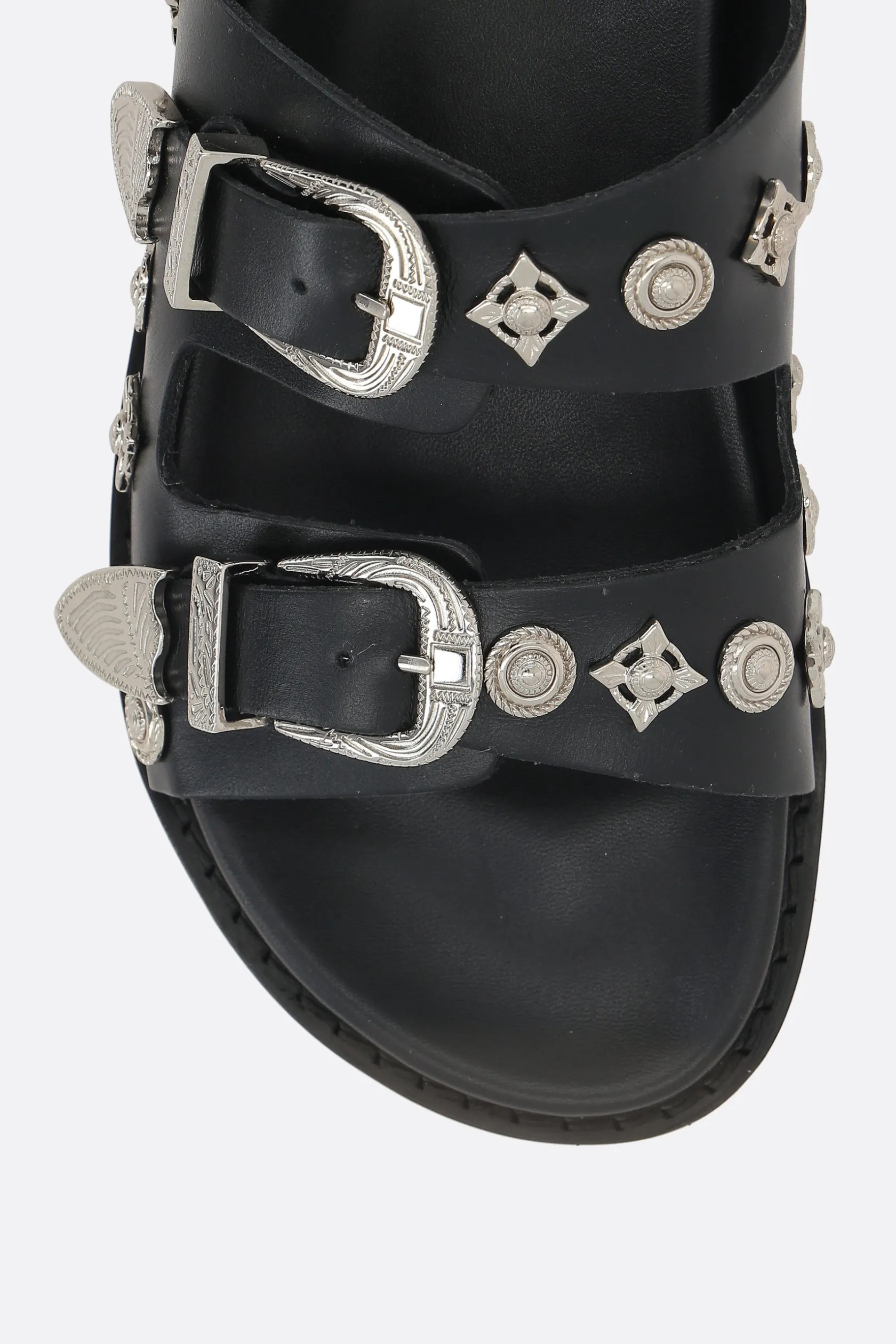 Sandali>TOGA PULLA sandalo flat in pelle liscia con borchie Nero