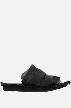 Sandali>YOHJI YAMAMOTO sandalo slide in pelle liscia e mesh Nero