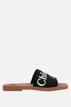 Sandali>CHLOÉ sandalo slide Woody in canvas Nero
