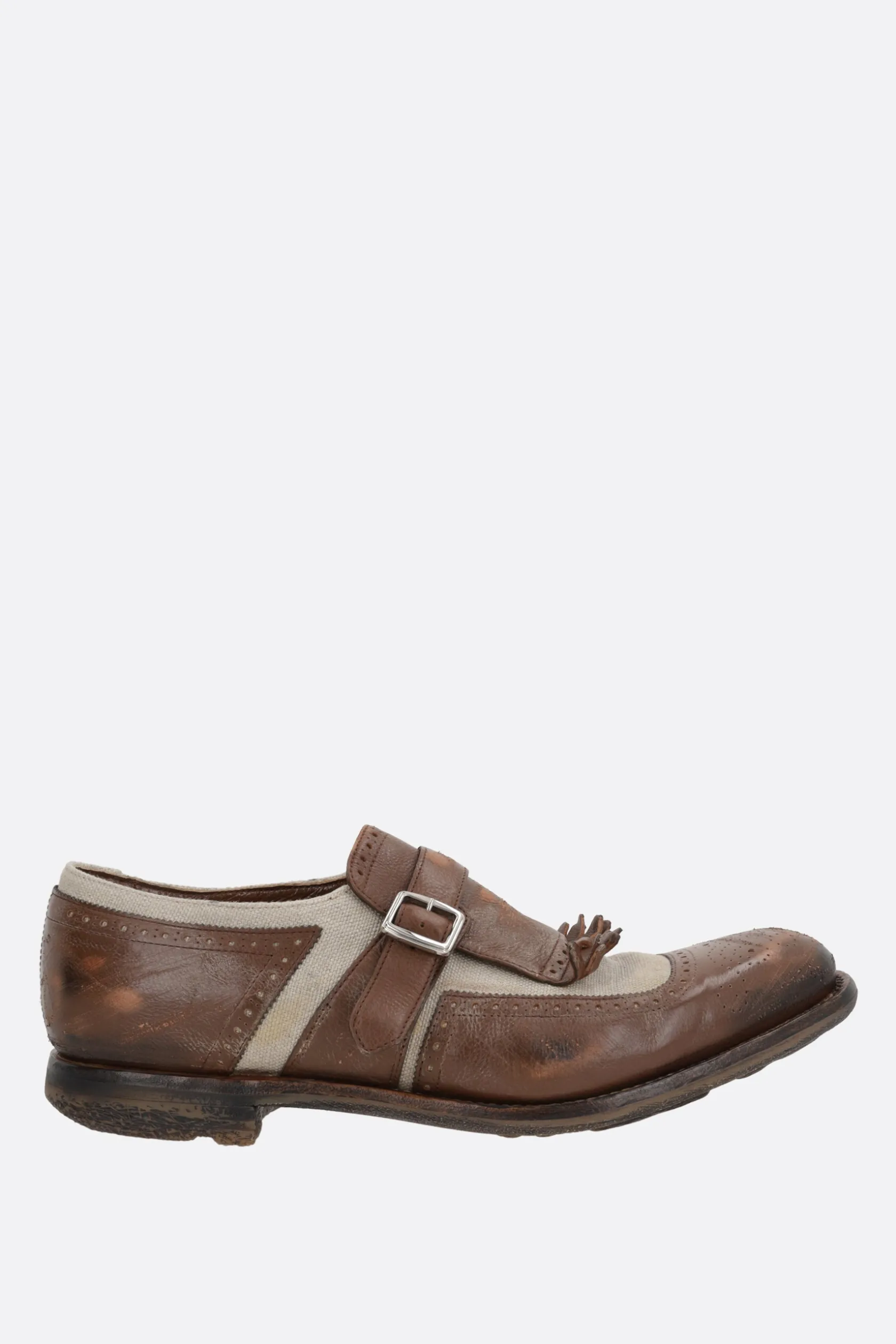 Scarpe Stringate>CHURCH'S scarpa monk Shanghai in pelle vintage e canvas Marrone