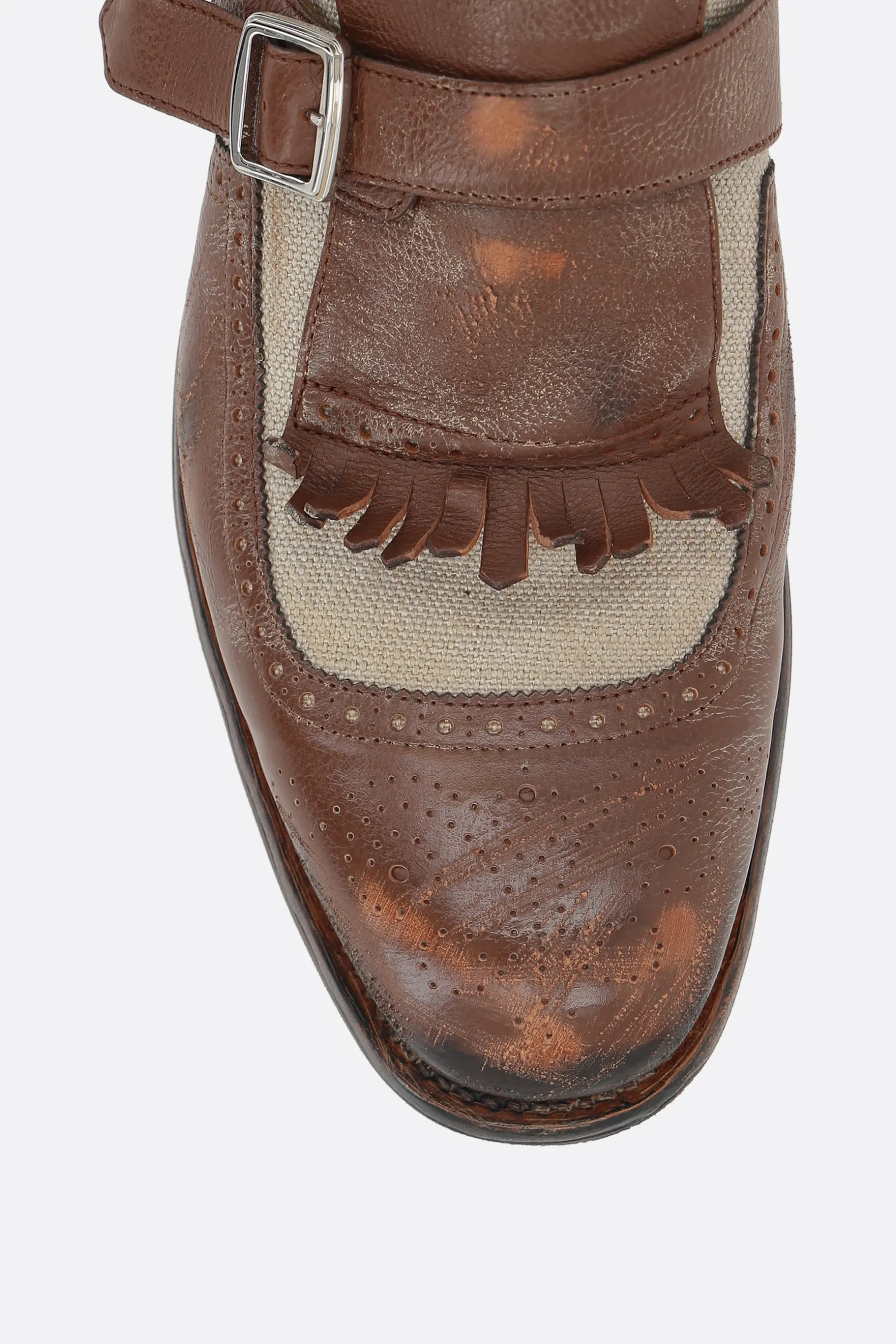 Scarpe Stringate>CHURCH'S scarpa monk Shanghai in pelle vintage e canvas Marrone
