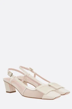 Décolletés E Slingbacks>ROGER VIVIER slingback Belle Vivier in rete e vernice Bianco