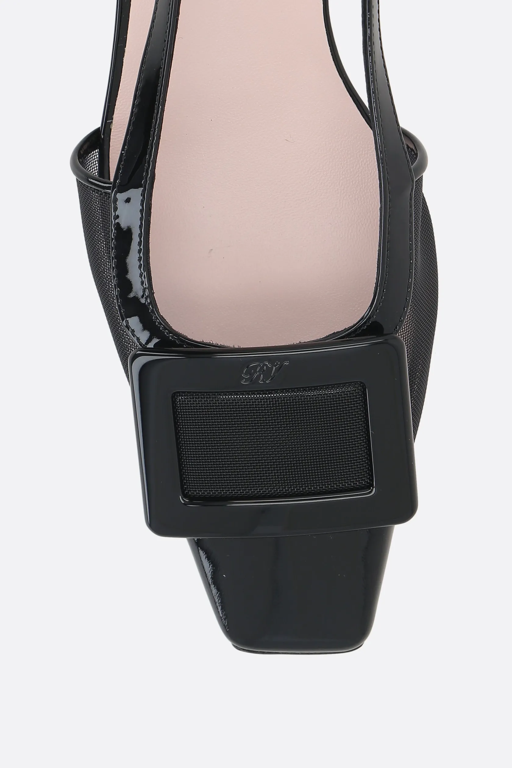 Décolletés E Slingbacks>ROGER VIVIER slingback Belle Vivier in rete e vernice Nero