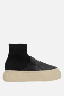 Sneakers>MM6 sneaker pull-on in pelle e maglia stretch Nero