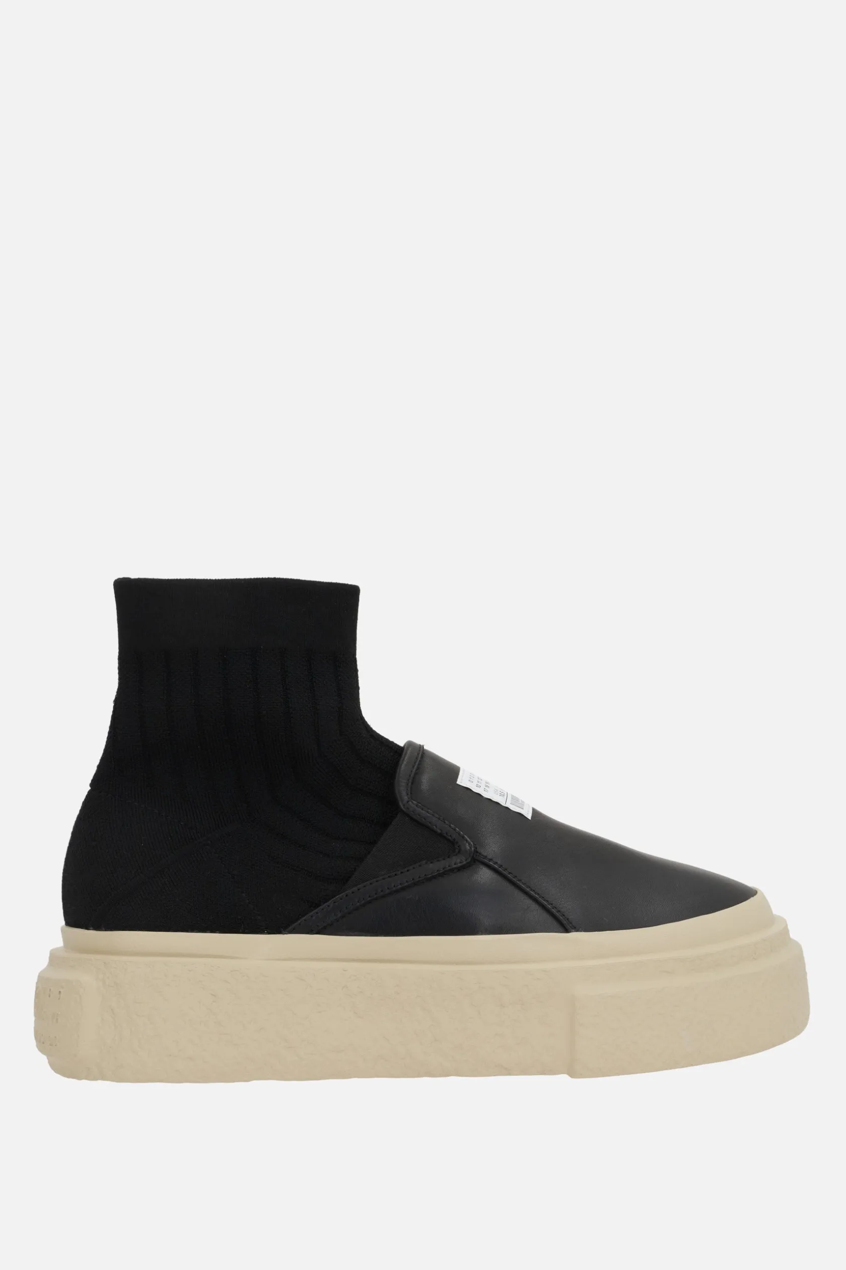 Sneakers>MM6 sneaker pull-on in pelle e maglia stretch Nero