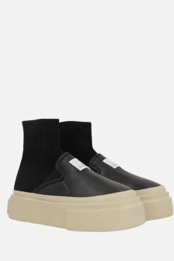 Sneakers>MM6 sneaker pull-on in pelle e maglia stretch Nero