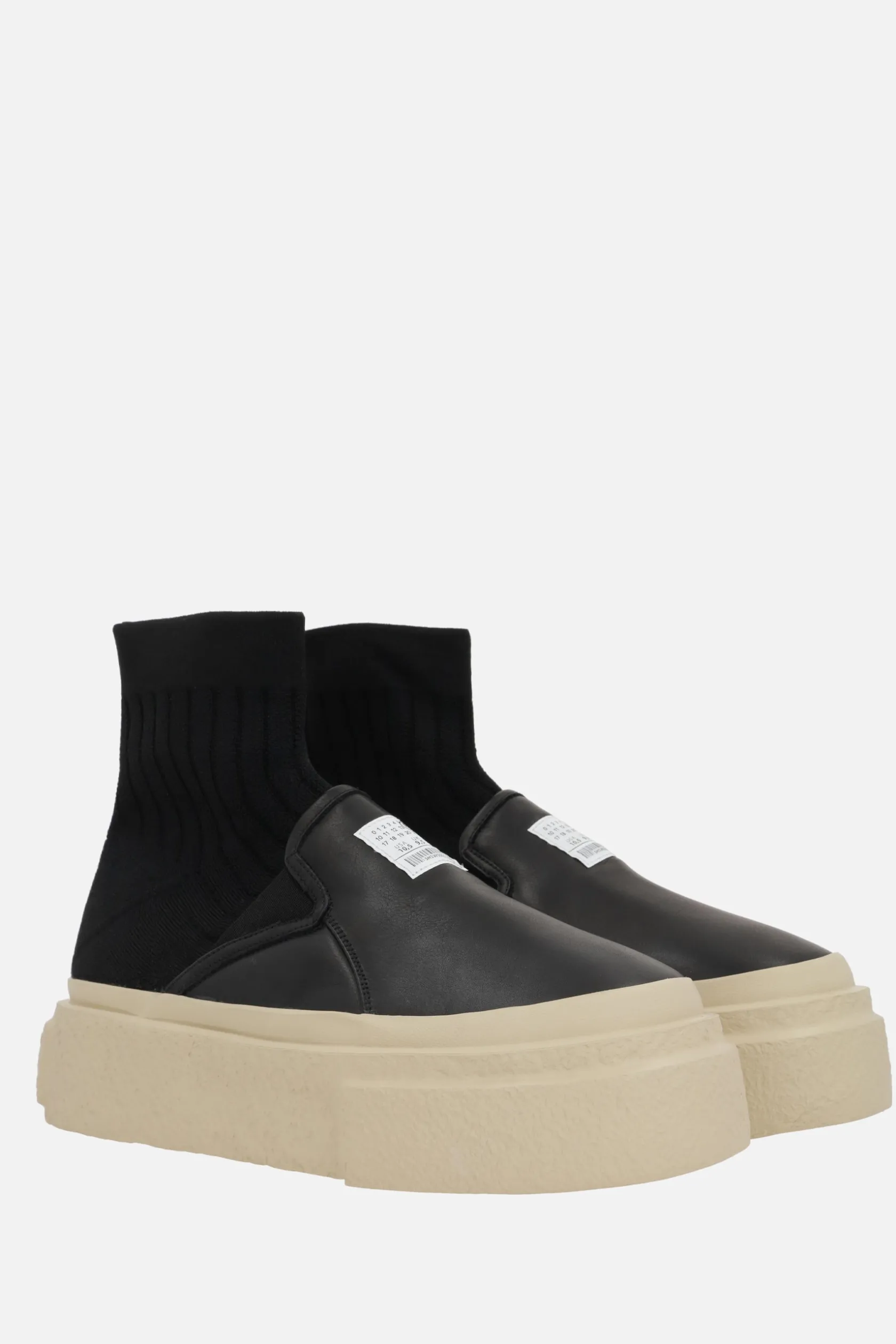 Sneakers>MM6 sneaker pull-on in pelle e maglia stretch Nero