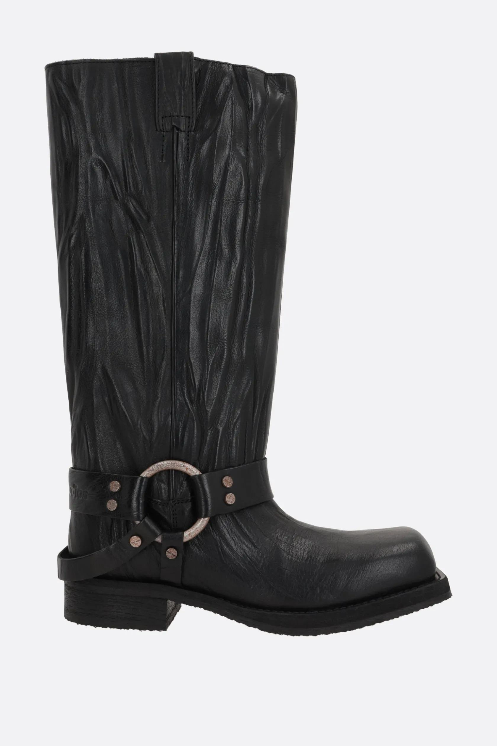 Stivali>ACNE STUDIOS stivale biker in pelle crinkled Grigio