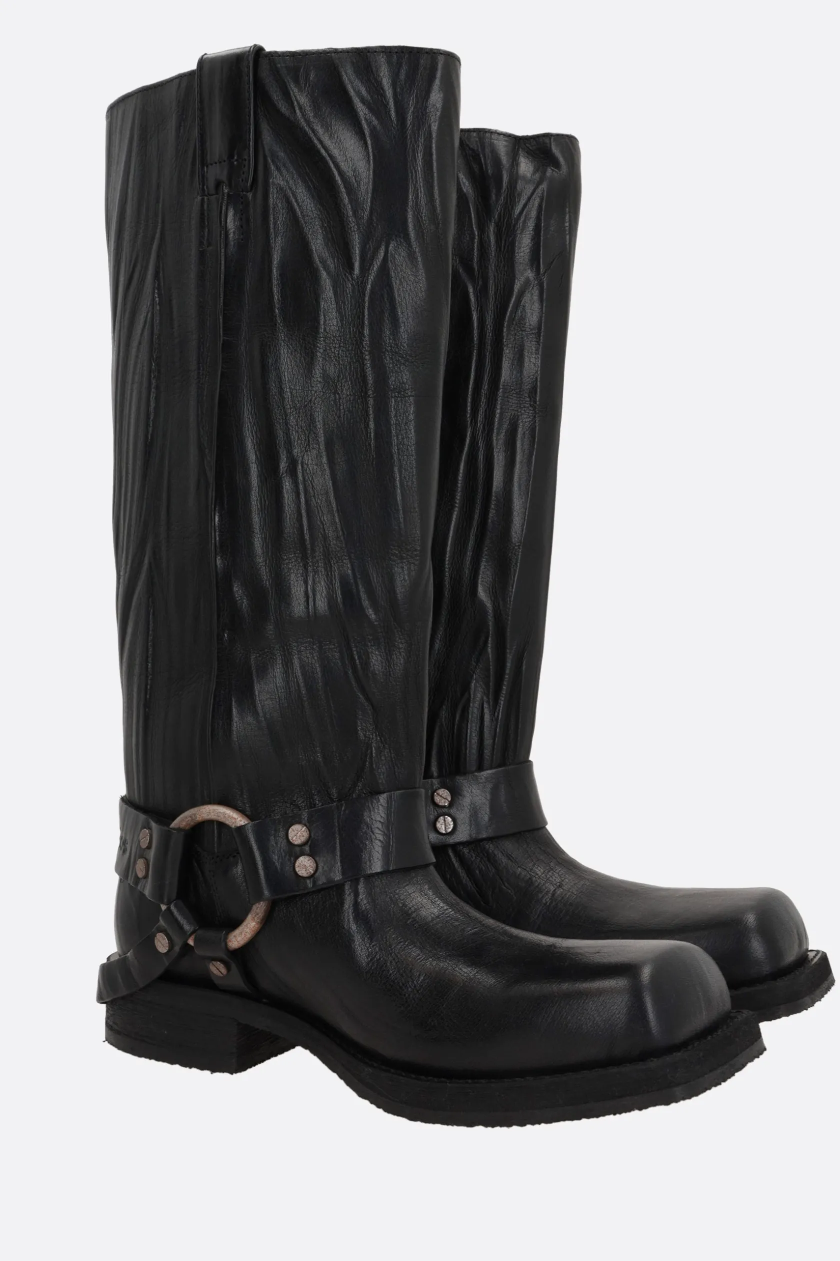 Stivali>ACNE STUDIOS stivale biker in pelle crinkled Grigio