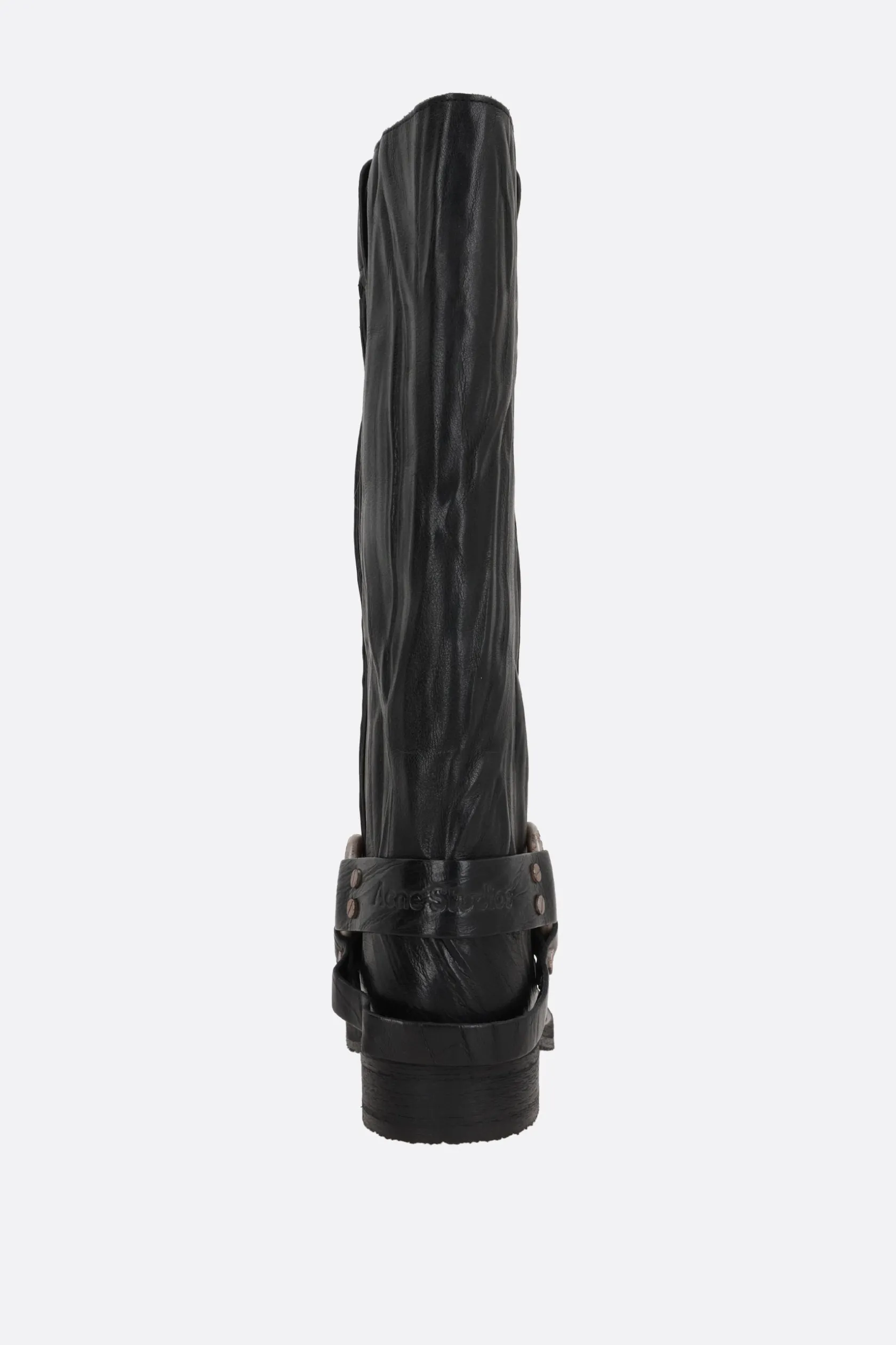 Stivali>ACNE STUDIOS stivale biker in pelle crinkled Grigio