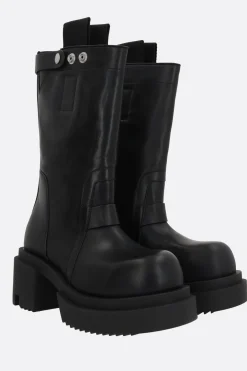 Stivali>RICK OWENS stivale platform Bogun in pelle liscia Nero