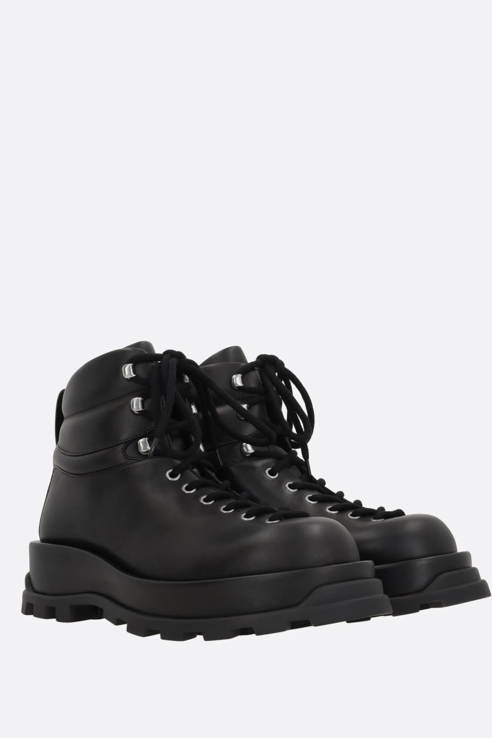Stivali>JIL SANDER stivaletto hiking in pelle liscia Nero