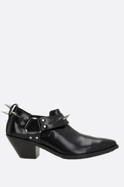 Stivali>JUNYA WATANABE stivaletto texano in pelle lucida con borchie Nero