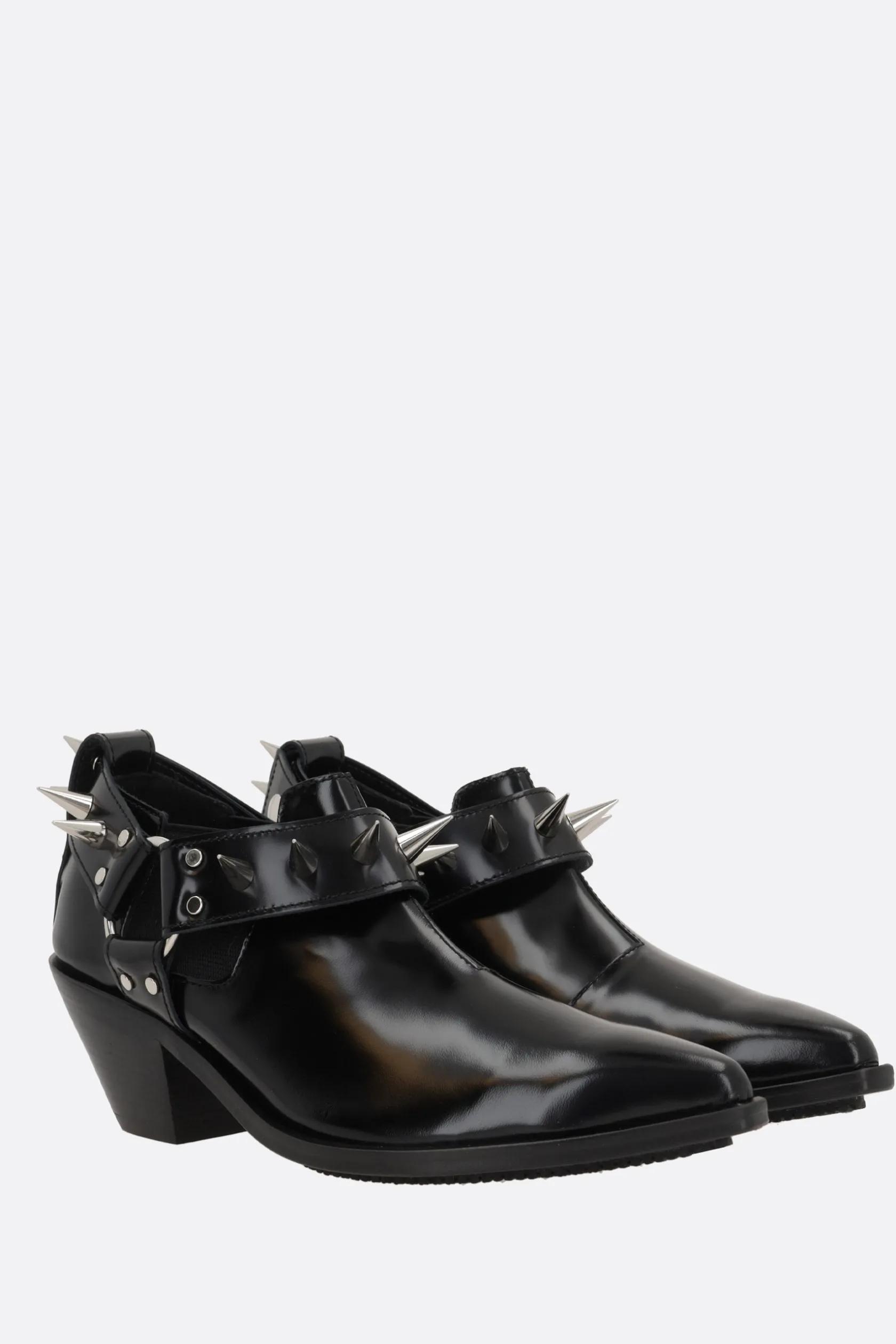 Stivali>JUNYA WATANABE stivaletto texano in pelle lucida con borchie Nero