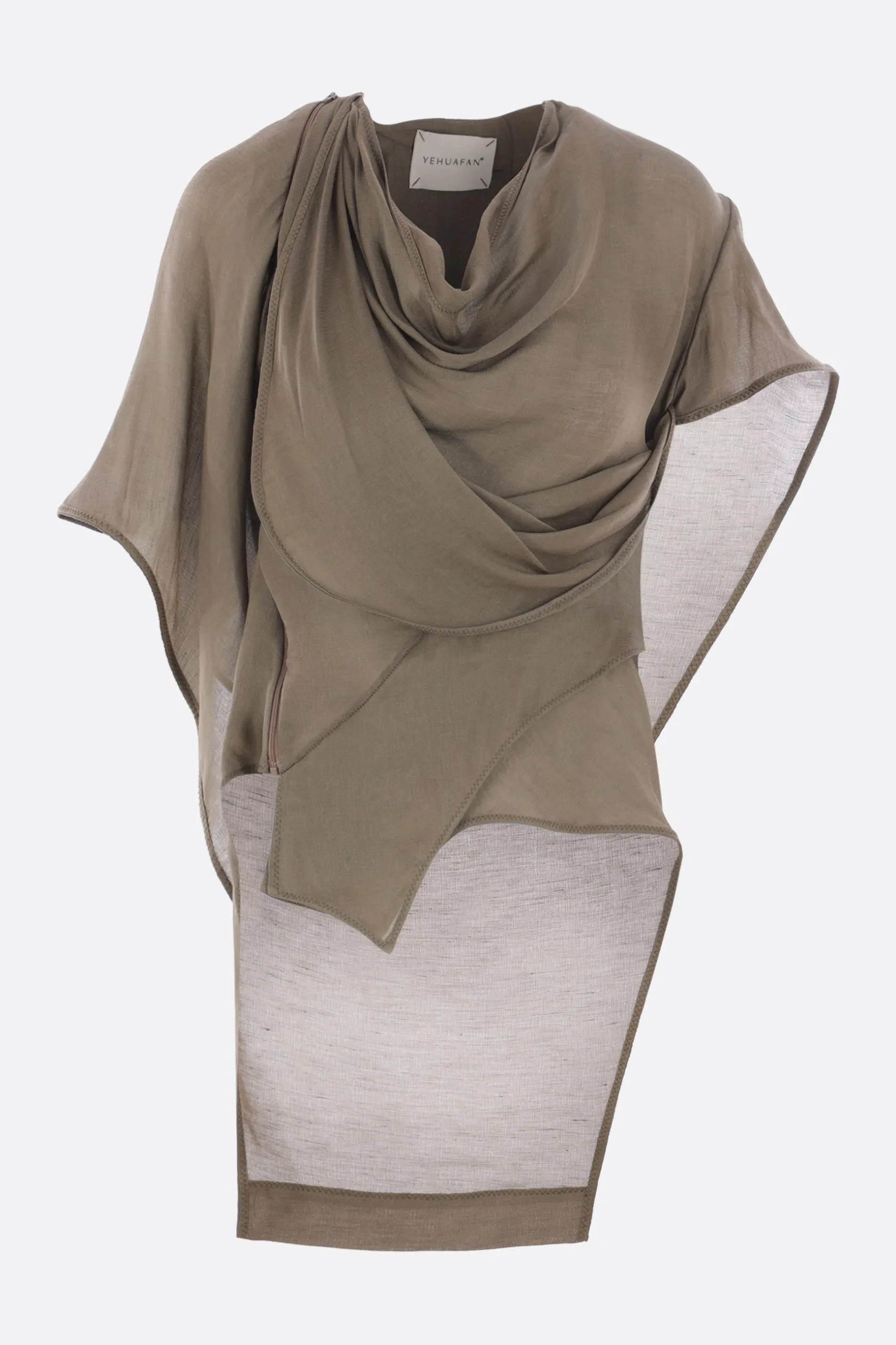 Topwear>YEHUAFAN top asimmetrico con cappuccio in seta e lino Verde