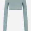 Topwear>RICK OWENS top cropped a maniche lunghe in jersey Blu