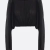 Topwear>RICK OWENS top cropped in jersey con cappuccio Nero