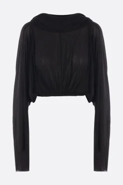 Topwear>RICK OWENS top cropped in jersey con cappuccio Nero