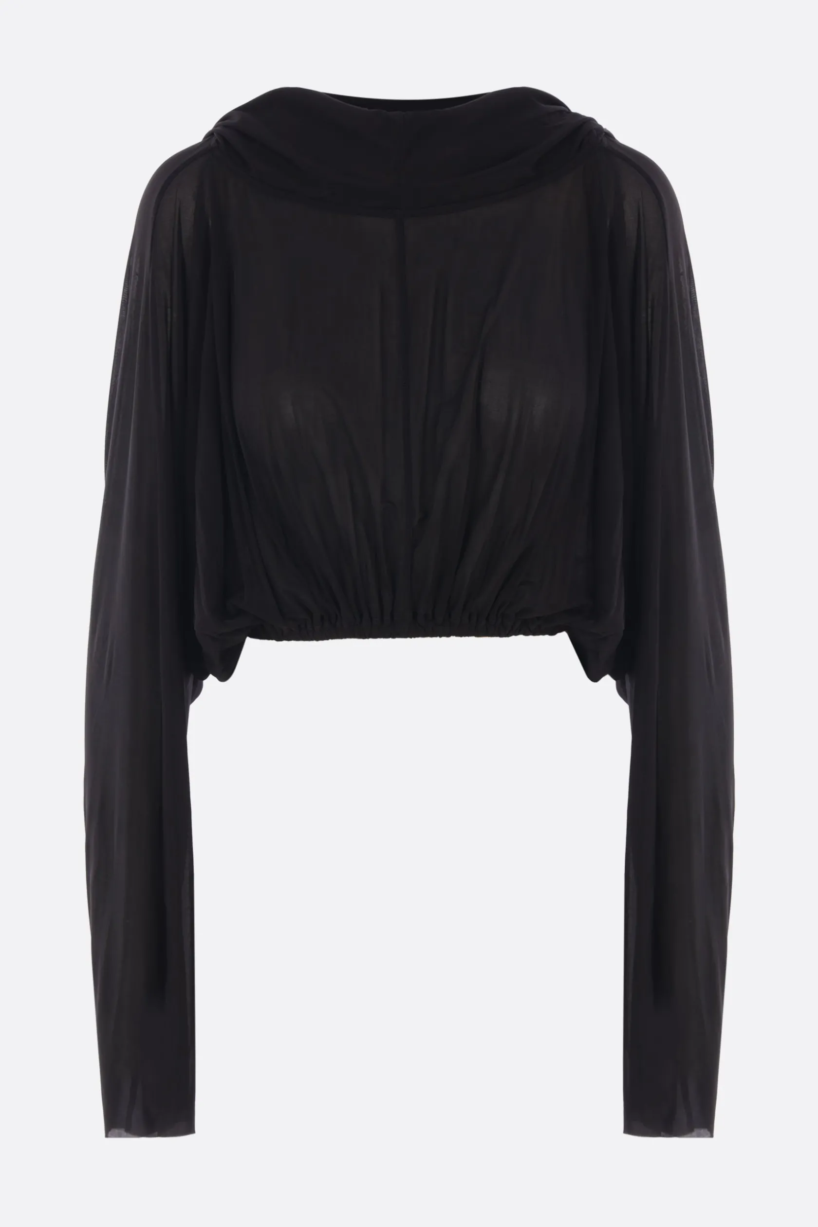 Topwear>RICK OWENS top cropped in jersey con cappuccio Nero