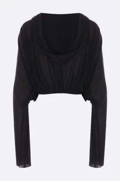 Topwear>RICK OWENS top cropped in jersey con cappuccio Nero
