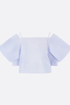 Topwear>SACAI top in popeline di cotone a righe Blu
