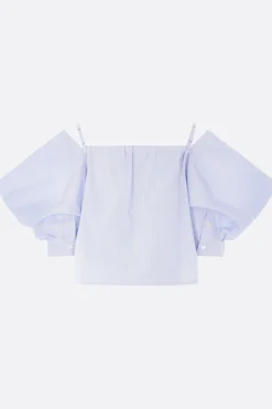 Topwear>SACAI top in popeline di cotone a righe Blu