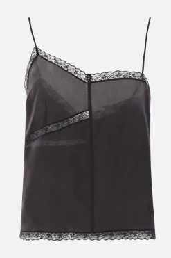 Topwear>MM6 top in seta e pizzo Nero