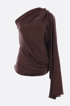 Topwear>RICK OWENS top monospalla in charmeuse Marrone