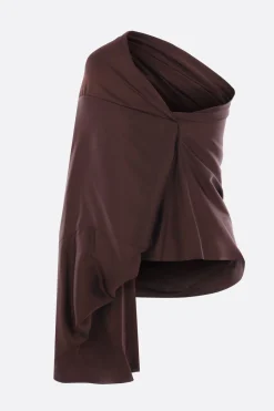 Topwear>RICK OWENS top monospalla in charmeuse Marrone