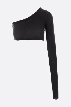 Topwear>RICK OWENS top monospalla Ziggy in jersey Nero