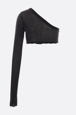 Topwear>RICK OWENS top monospalla Ziggy in jersey Nero