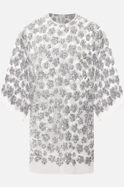 Topwear>CECILIE BAHNSEN top oversize Asra in tulle con paillettes Argento