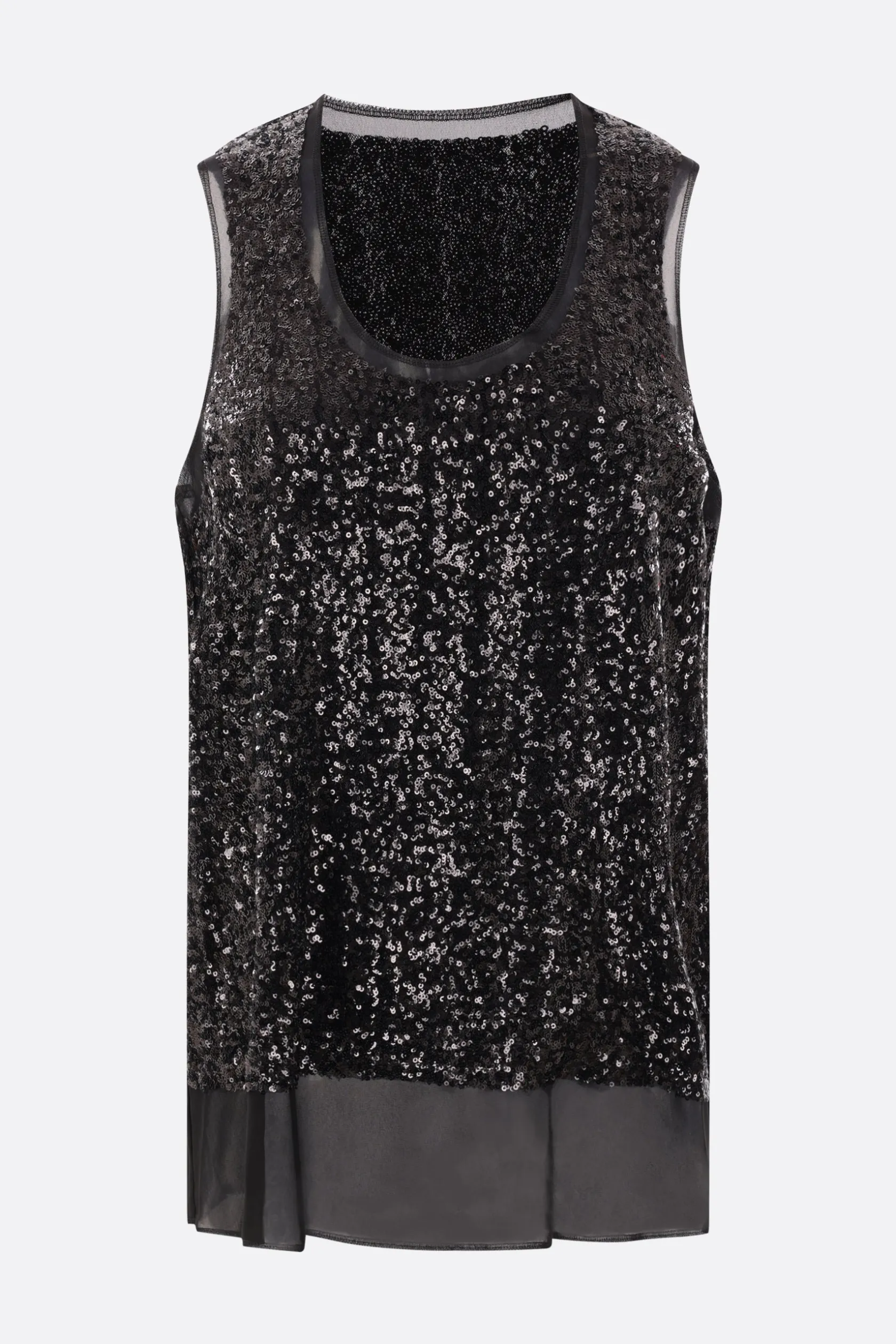 Topwear>COMME DES GARÇONS top smanicato in georgette con paillettes Nero