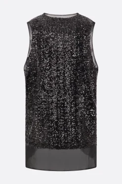 Topwear>COMME DES GARÇONS top smanicato in georgette con paillettes Nero