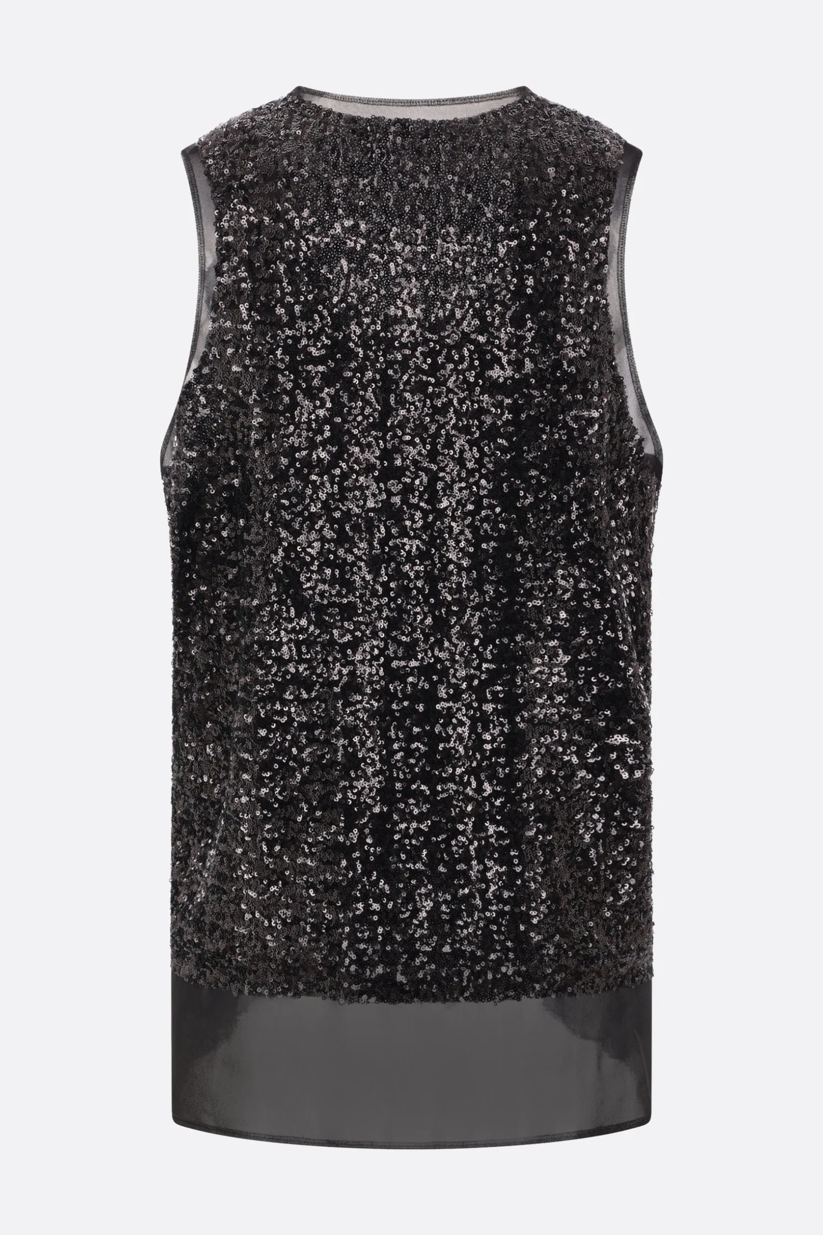 Topwear>COMME DES GARÇONS top smanicato in georgette con paillettes Nero