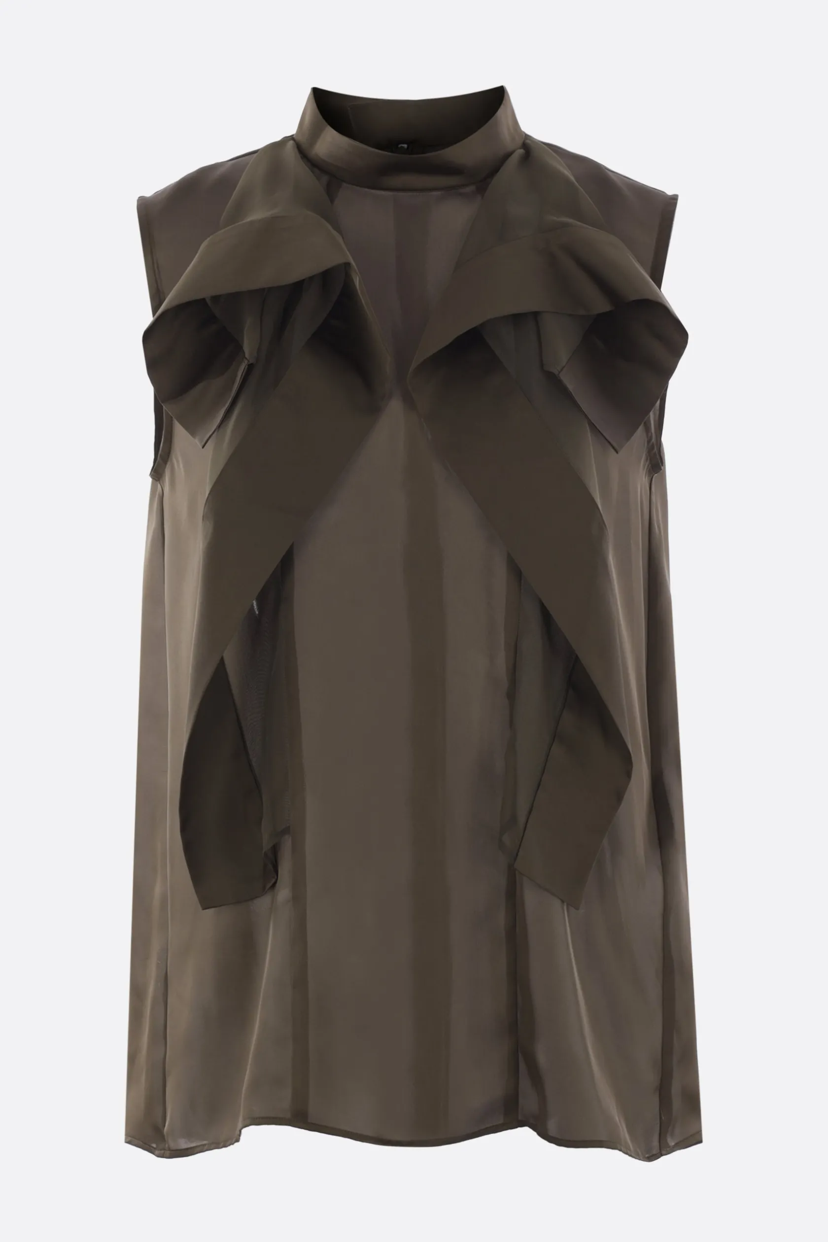 Topwear>SACAI top smanicato in raso e chiffon Marrone