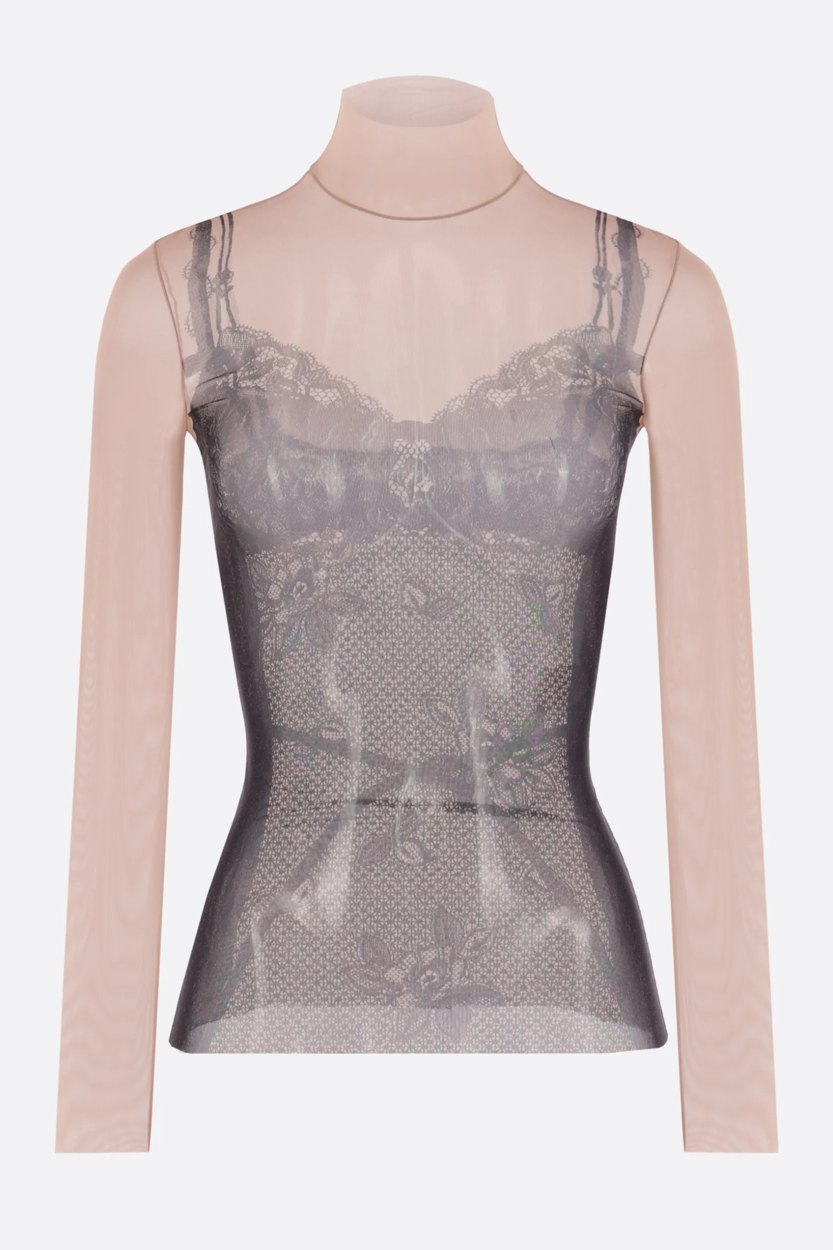 Topwear>BALENCIAGA top Trompe l'Œil Lingerie in mesh stretch Nero