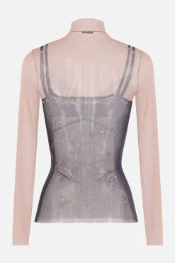 Topwear>BALENCIAGA top Trompe l'Œil Lingerie in mesh stretch Nero