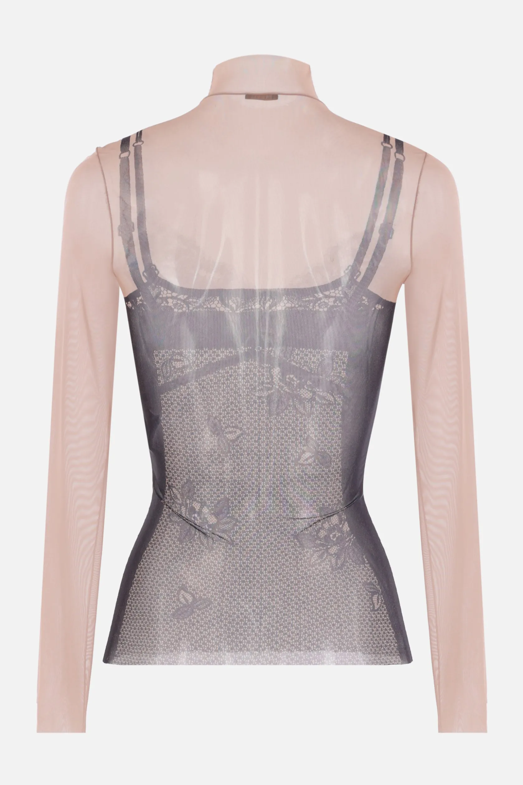 Topwear>BALENCIAGA top Trompe l'Œil Lingerie in mesh stretch Nero