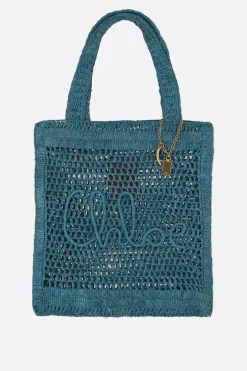 Borse A Mano>CHLOÉ tote Summer Banana in rafia Grigio