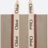 Borse A Mano>CHLOÉ tote Woody large in lino e pelle Marrone