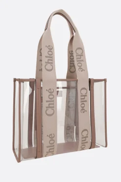 Borse A Mano>CHLOÉ tote Woody media in gomma e pelle Rosa