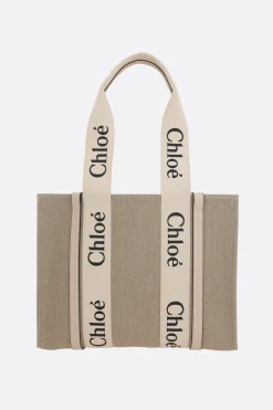 Borse A Mano>CHLOÉ tote Woody media in lino e pelle Rosa