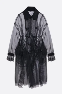 Capispalla>TAO COMME DES GARÇONS trench doppiopetto in tulle con colleto in lana Nero