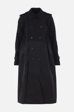 Capispalla>TAO COMME DES GARÇONS trench in cotone ricamato e taffetà tecnico Nero