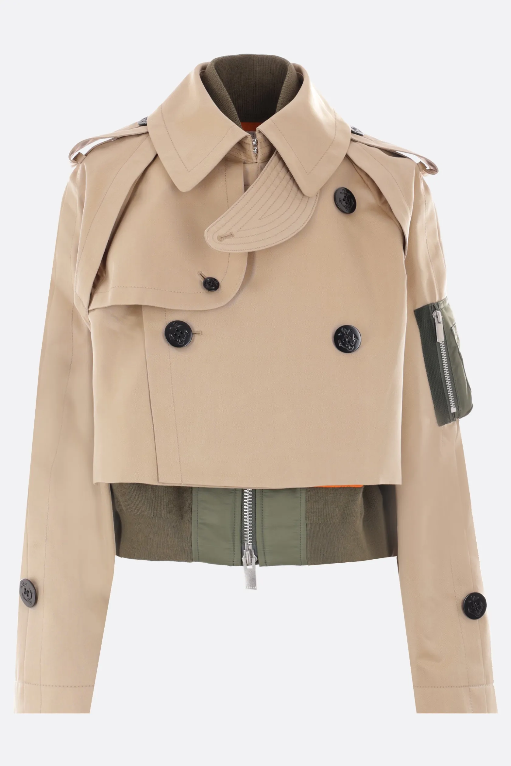 Capispalla>SACAI trench in gabardine con gilet in nylon Neutro