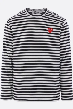 Topwear>COMME DES GARÇONS PLAY t-shirt a maniche lunghe in cotone patch Heart Nero