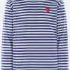 Topwear>COMME DES GARÇONS PLAY t-shirt a maniche lunghe in cotone patch Heart Blu