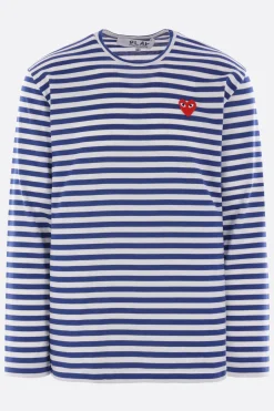 Topwear>COMME DES GARÇONS PLAY t-shirt a maniche lunghe in cotone patch Heart Blu
